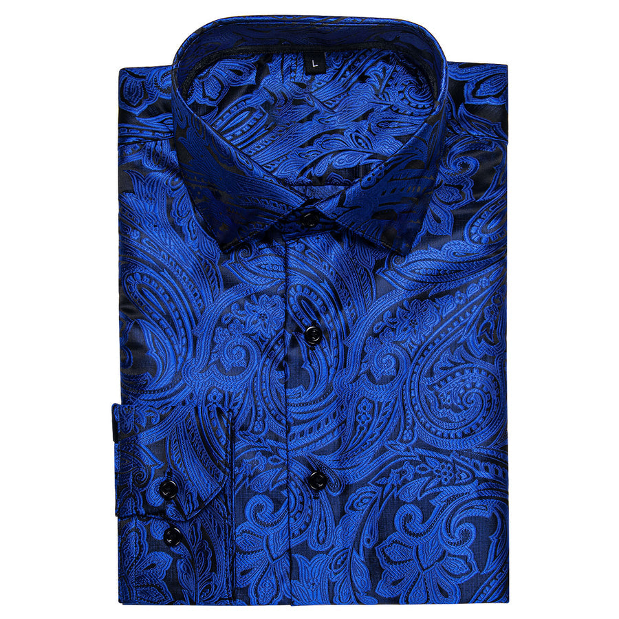 Blue Paisley Silk Dress Shirt shirt    - Sophisticated Gentlemen