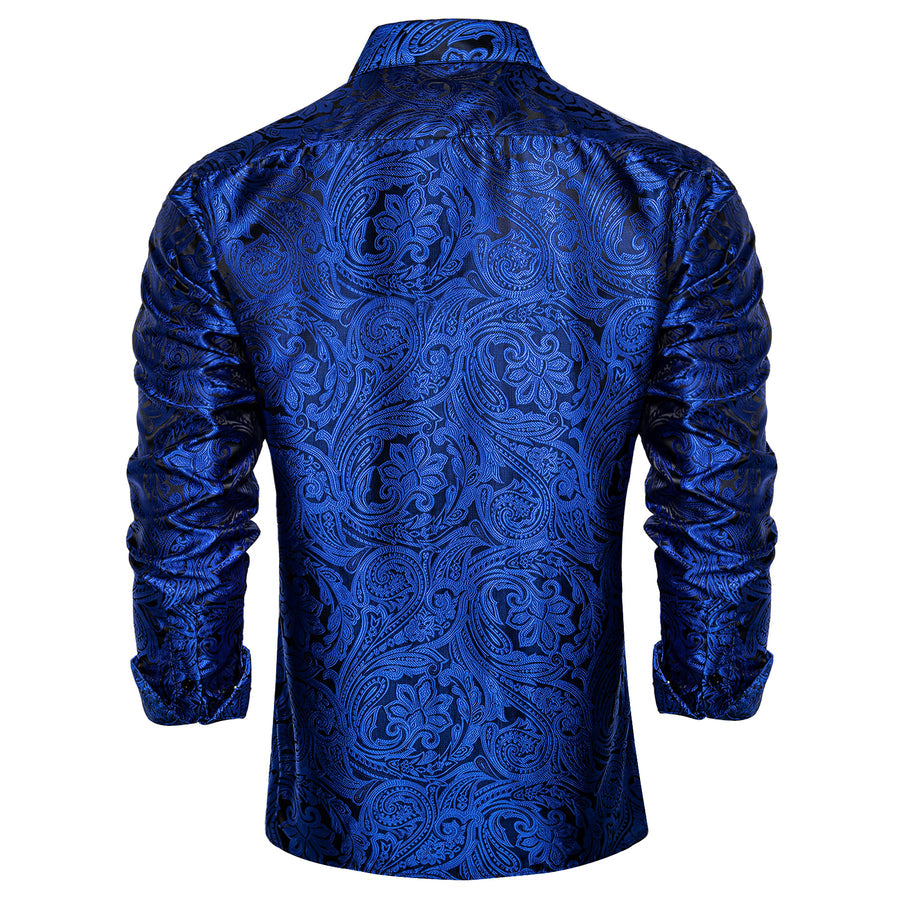 Blue Paisley Silk Dress Shirt shirt    - Sophisticated Gentlemen