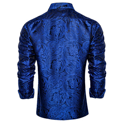 Blue Paisley Silk Dress Shirt shirt    - Sophisticated Gentlemen