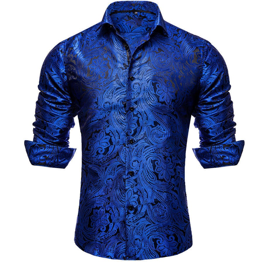 Blue Paisley Silk Dress Shirt shirt    - Sophisticated Gentlemen