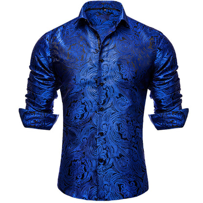 Blue Paisley Silk Dress Shirt shirt    - Sophisticated Gentlemen