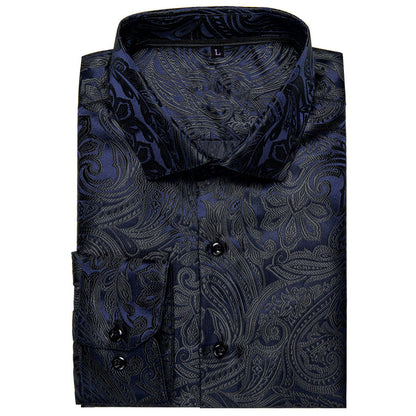 Dark Blue Paisley Silk Dress Shirt shirt    - Sophisticated Gentlemen