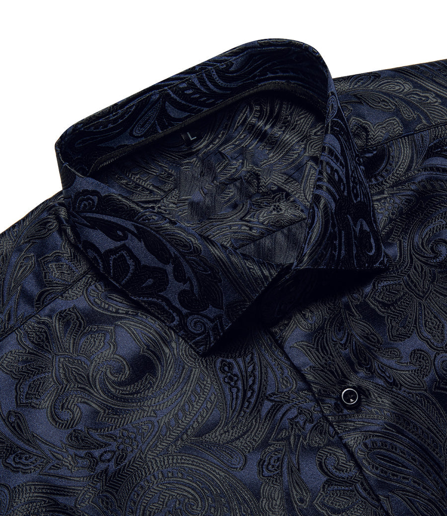 Dark Blue Paisley Silk Dress Shirt shirt    - Sophisticated Gentlemen