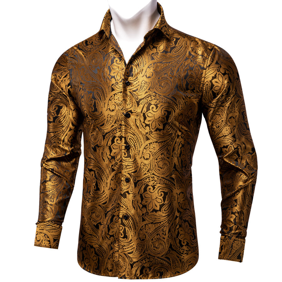 Black Golden Paisley Dress Shirt shirt S   - Sophisticated Gentlemen