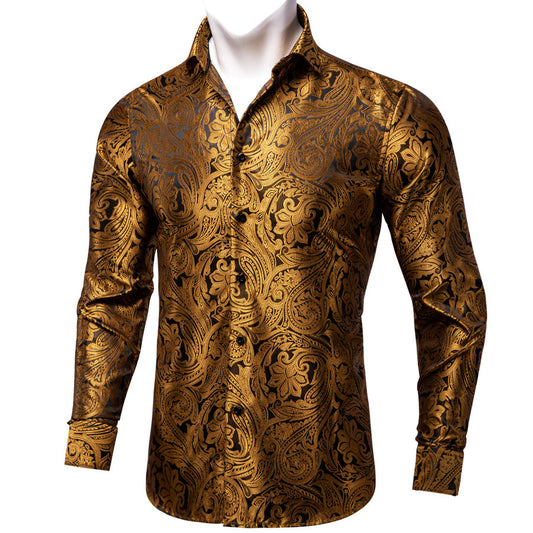 Black Golden Paisley Dress Shirt shirt S   - Sophisticated Gentlemen