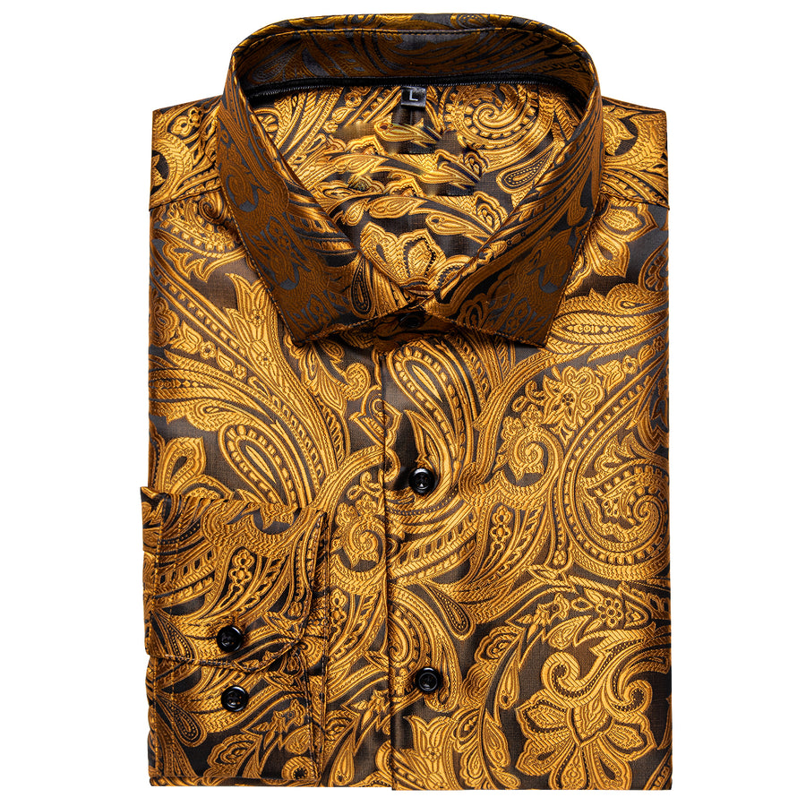 Black Golden Paisley Dress Shirt shirt    - Sophisticated Gentlemen