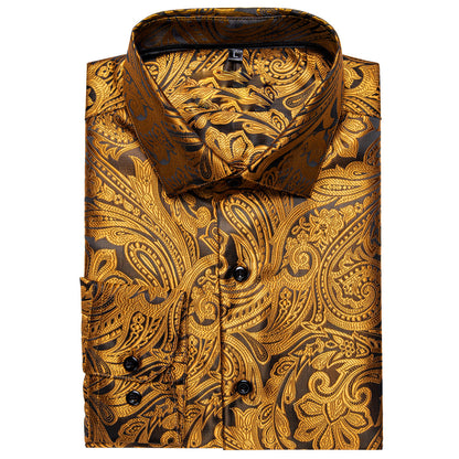 Black Golden Paisley Dress Shirt shirt    - Sophisticated Gentlemen