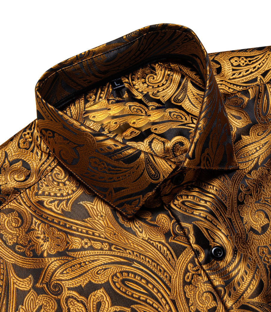 Black Golden Paisley Dress Shirt shirt    - Sophisticated Gentlemen