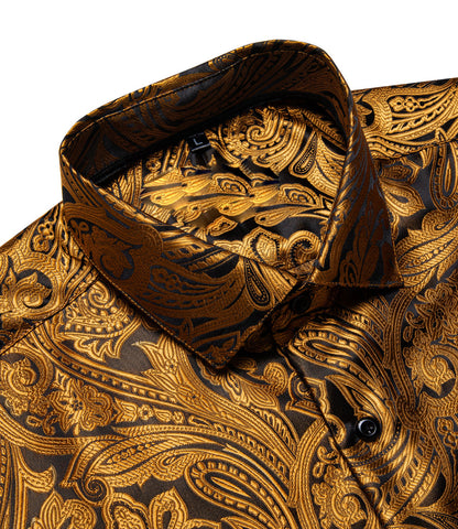 Black Golden Paisley Dress Shirt shirt    - Sophisticated Gentlemen
