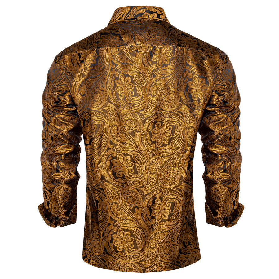 Black Golden Paisley Dress Shirt shirt    - Sophisticated Gentlemen