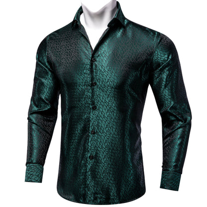 Dark Green Novelty Men's Dress Shirt shirt S   - Sophisticated Gentlemen