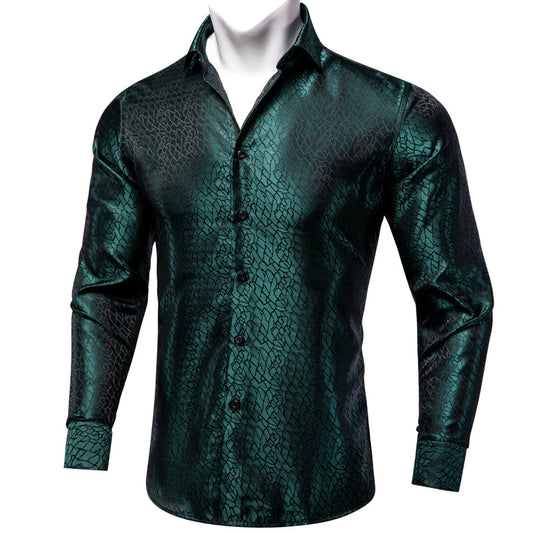 Dark Green Novelty Men's Dress Shirt shirt S   - Sophisticated Gentlemen