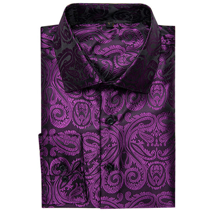Black Purple Floral Silk Dress Shirt shirt    - Sophisticated Gentlemen