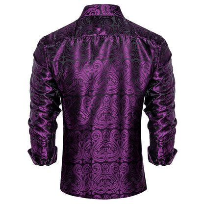 Black Purple Floral Silk Dress Shirt shirt    - Sophisticated Gentlemen