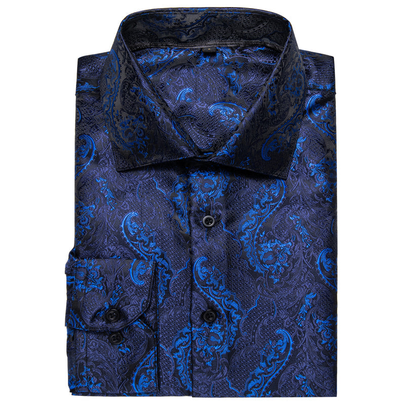 Dark Blue Paisley Silk Dress Shirt shirt    - Sophisticated Gentlemen