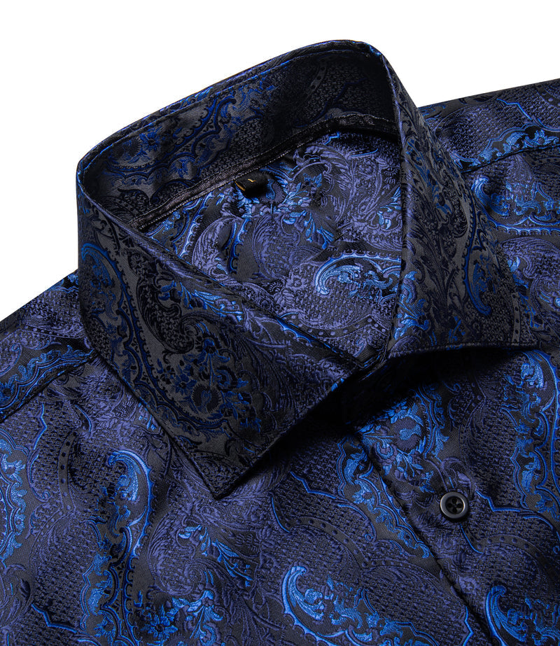 Dark Blue Paisley Silk Dress Shirt shirt    - Sophisticated Gentlemen