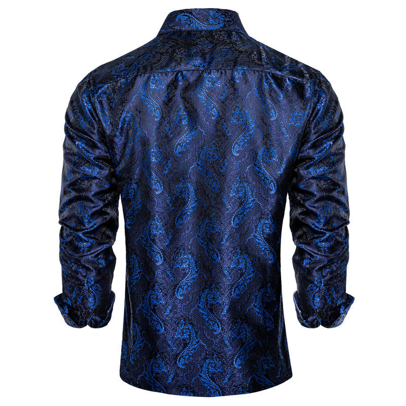 Dark Blue Paisley Silk Dress Shirt shirt    - Sophisticated Gentlemen