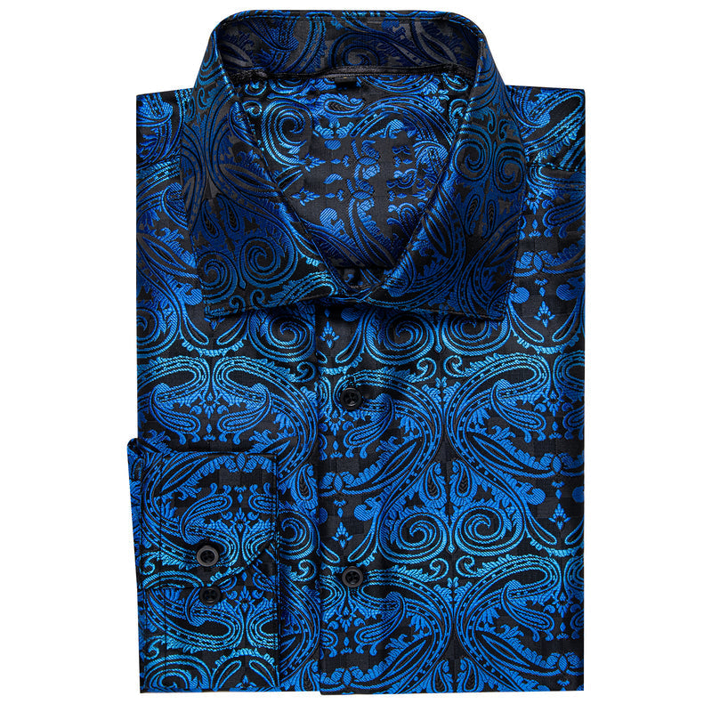 Black Gradient Blue Paisley Silk Dress Shirt shirt    - Sophisticated Gentlemen