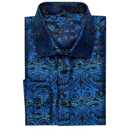 Black Gradient Blue Paisley Silk Dress Shirt shirt    - Sophisticated Gentlemen