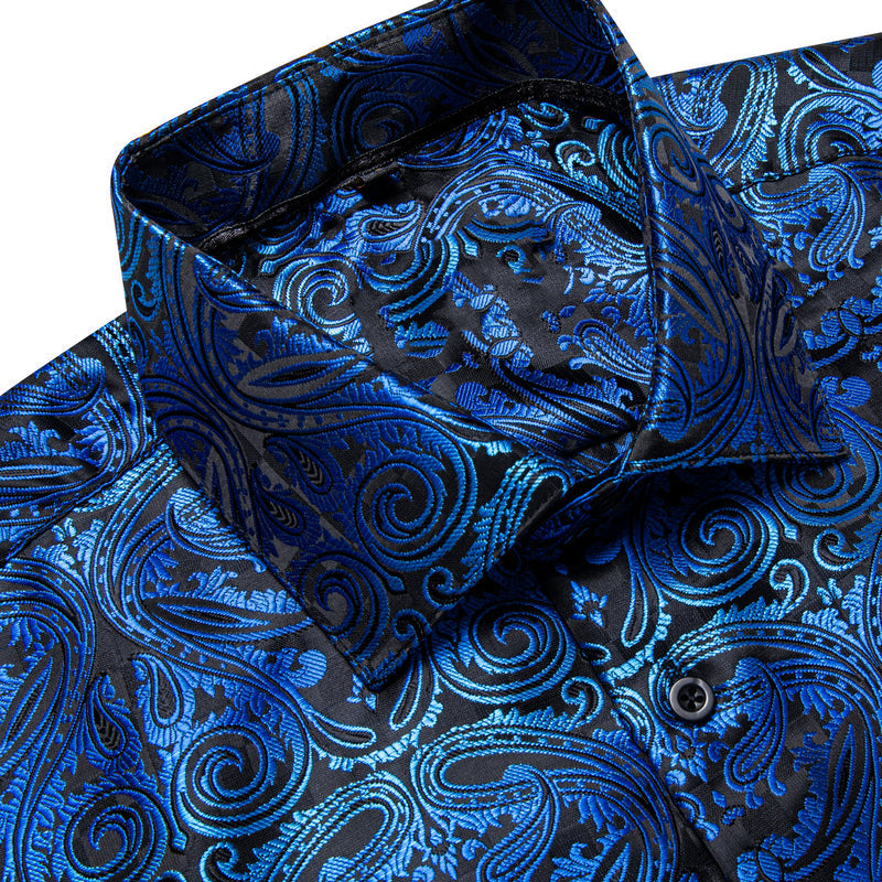Black Gradient Blue Paisley Silk Dress Shirt shirt    - Sophisticated Gentlemen