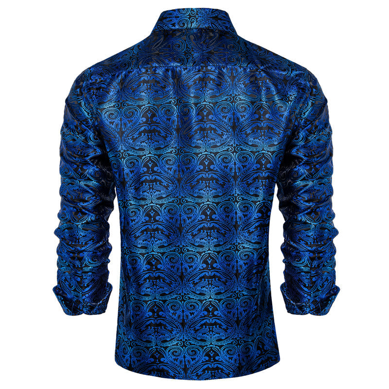 Black Gradient Blue Paisley Silk Dress Shirt shirt    - Sophisticated Gentlemen