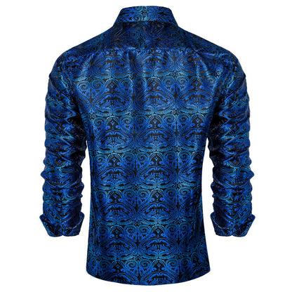 Black Gradient Blue Paisley Silk Dress Shirt shirt    - Sophisticated Gentlemen