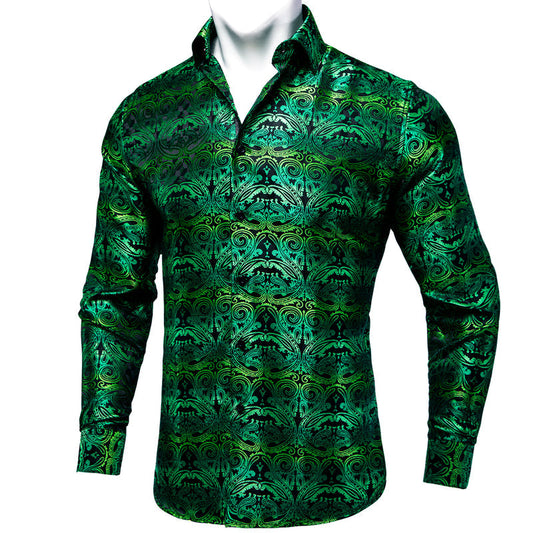 Black Gradient Green Paisley Silk Dress Shirt shirt S   - Sophisticated Gentlemen