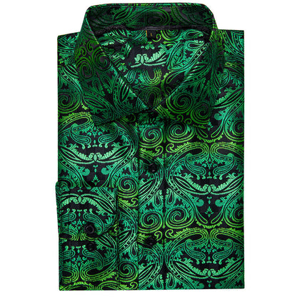 Black Gradient Green Paisley Silk Dress Shirt shirt    - Sophisticated Gentlemen
