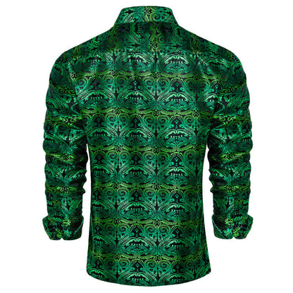 Black Gradient Green Paisley Silk Dress Shirt shirt    - Sophisticated Gentlemen