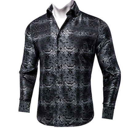 Black Gradient Gray Paisley Silk Dress Shirt shirt S   - Sophisticated Gentlemen