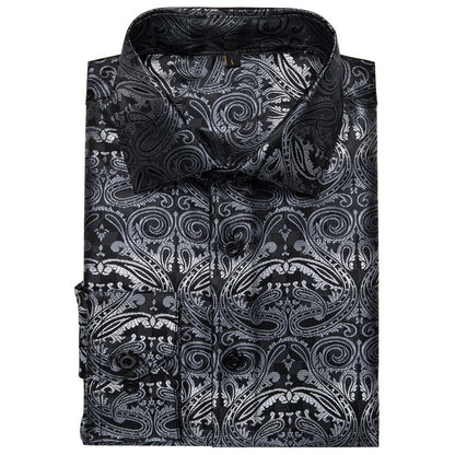 Black Gradient Gray Paisley Silk Dress Shirt shirt    - Sophisticated Gentlemen