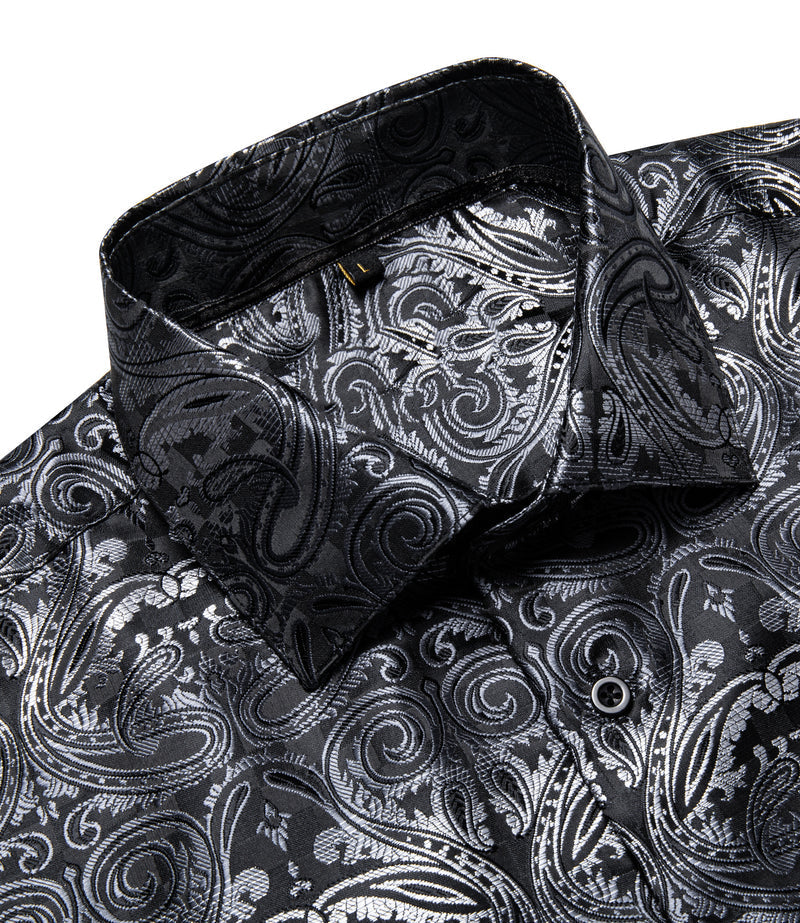 Black Gradient Gray Paisley Silk Dress Shirt shirt    - Sophisticated Gentlemen