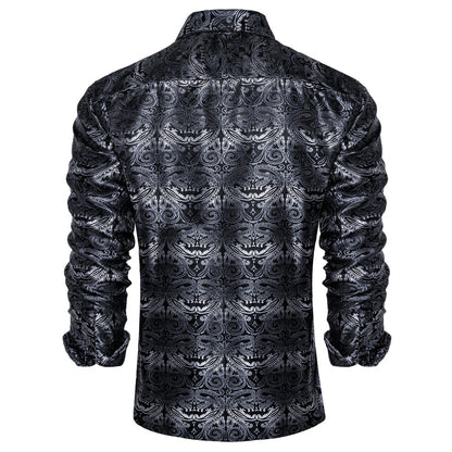Black Gradient Gray Paisley Silk Dress Shirt shirt    - Sophisticated Gentlemen