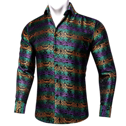 Black Orange Green Floral Dress Shirt shirt S   - Sophisticated Gentlemen