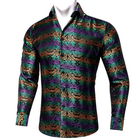 Black Orange Green Floral Dress Shirt shirt S   - Sophisticated Gentlemen