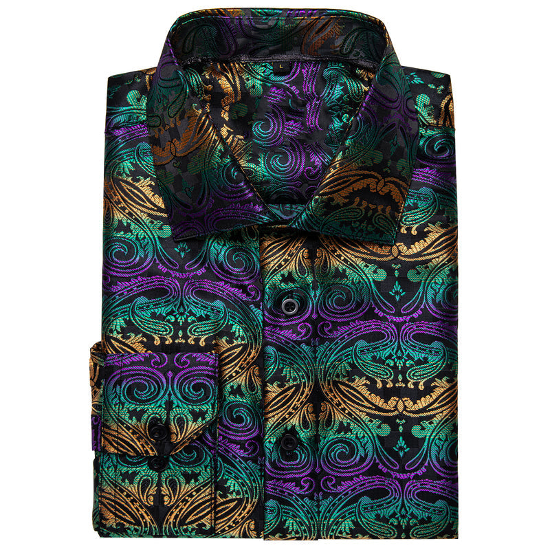 Black Orange Green Floral Dress Shirt shirt    - Sophisticated Gentlemen