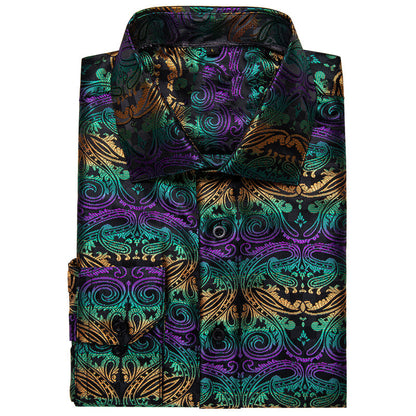 Black Orange Green Floral Dress Shirt shirt    - Sophisticated Gentlemen