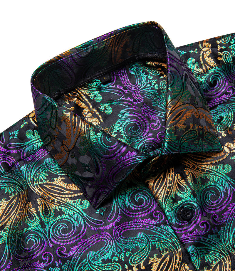 Black Orange Green Floral Dress Shirt shirt    - Sophisticated Gentlemen