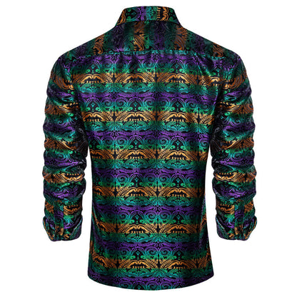 Black Orange Green Floral Dress Shirt shirt    - Sophisticated Gentlemen