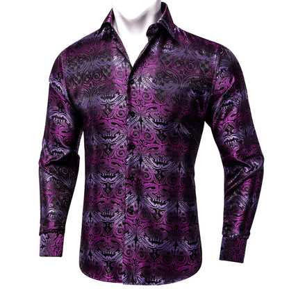 Black Gradient Purple Paisley Silk Dress Shirt shirt S   - Sophisticated Gentlemen