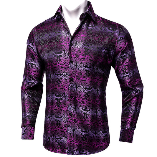 Black Gradient Purple Paisley Silk Dress Shirt shirt S   - Sophisticated Gentlemen