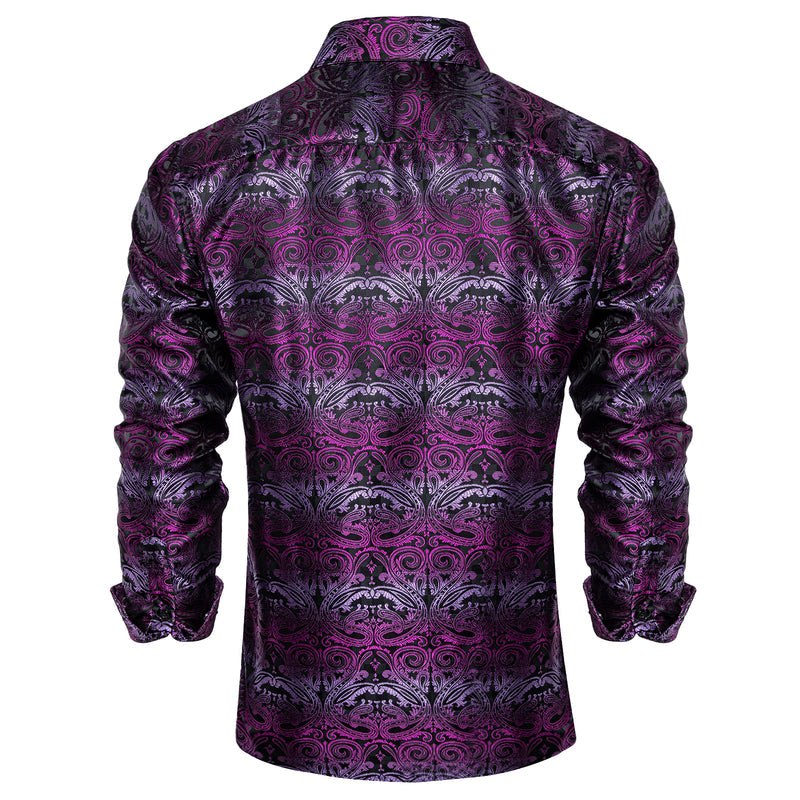 Black Gradient Purple Paisley Silk Dress Shirt shirt    - Sophisticated Gentlemen