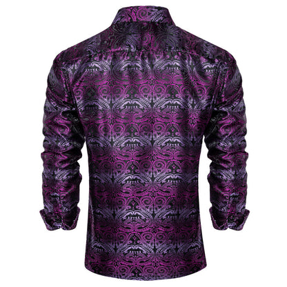 Black Gradient Purple Paisley Silk Dress Shirt shirt    - Sophisticated Gentlemen