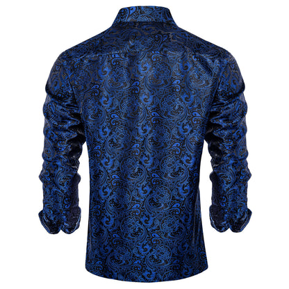 Black and Blue Floral Silk Shirt shirt    - Sophisticated Gentlemen