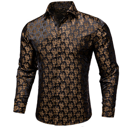 Black and Brown Floral Dress Shirt shirt S   - Sophisticated Gentlemen