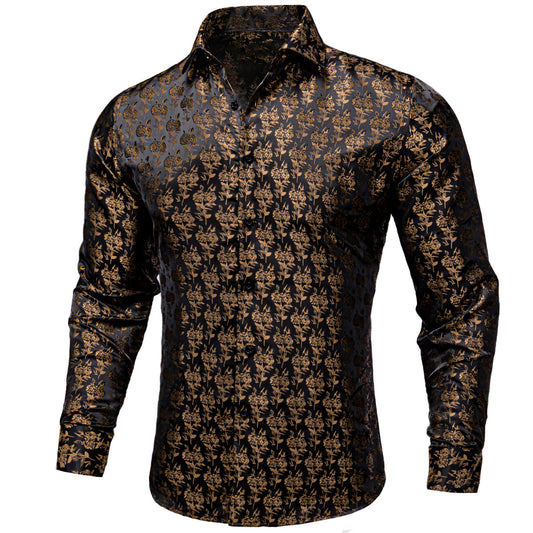 Black and Brown Floral Dress Shirt shirt S   - Sophisticated Gentlemen