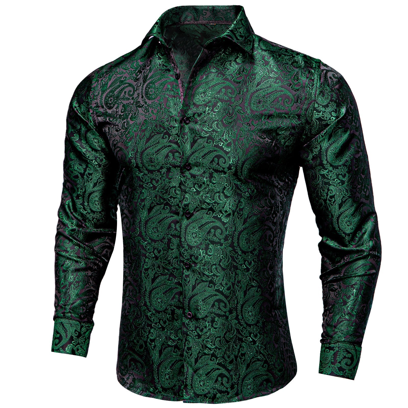 Dark Green Paisley Dress Shirt shirt S   - Sophisticated Gentlemen
