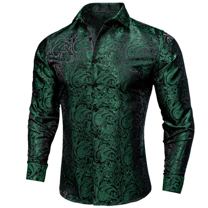 Dark Green Paisley Dress Shirt shirt S   - Sophisticated Gentlemen