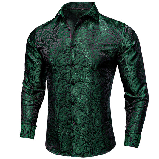 Dark Green Paisley Dress Shirt shirt S   - Sophisticated Gentlemen