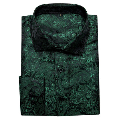Dark Green Paisley Dress Shirt shirt    - Sophisticated Gentlemen